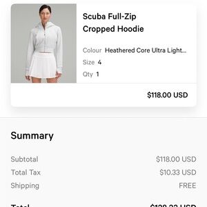 lululemon Cropped Scuba Knit full zip hoodie